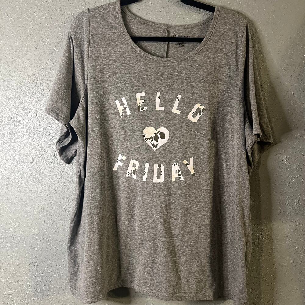 Lane Bryant Womens Grey "Hello Friday" V Neck T Shirt 18/20 Feminine